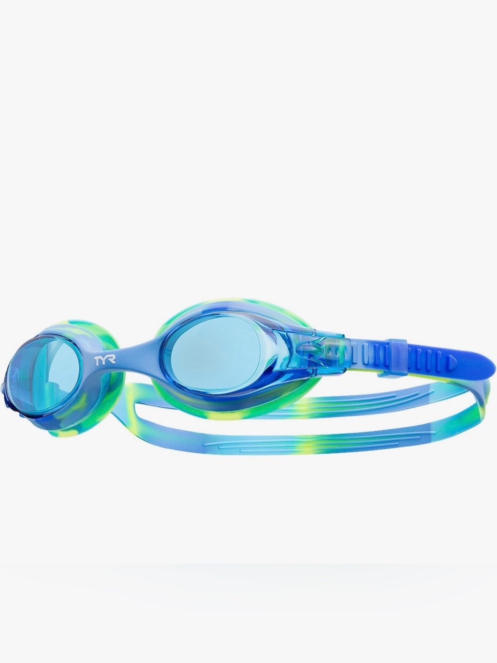 TYR Swimple Tie-Dye Kids’ Blue and Green Swim Goggles with Adjustable Strap 2pk